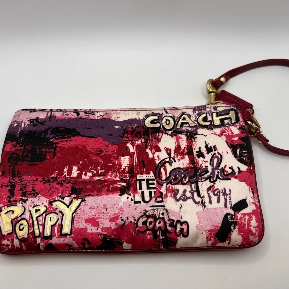 Coach Pink & Red Poppy Graffiti Wristlet